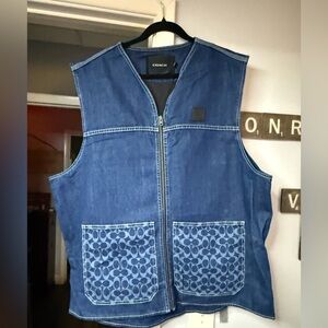 Coach Denim Blue Vest Zip up With Signature Logo and Black Logo Patch never worn